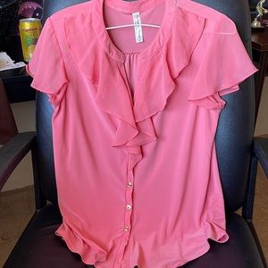 Blossom Pink, gold button-up blouse